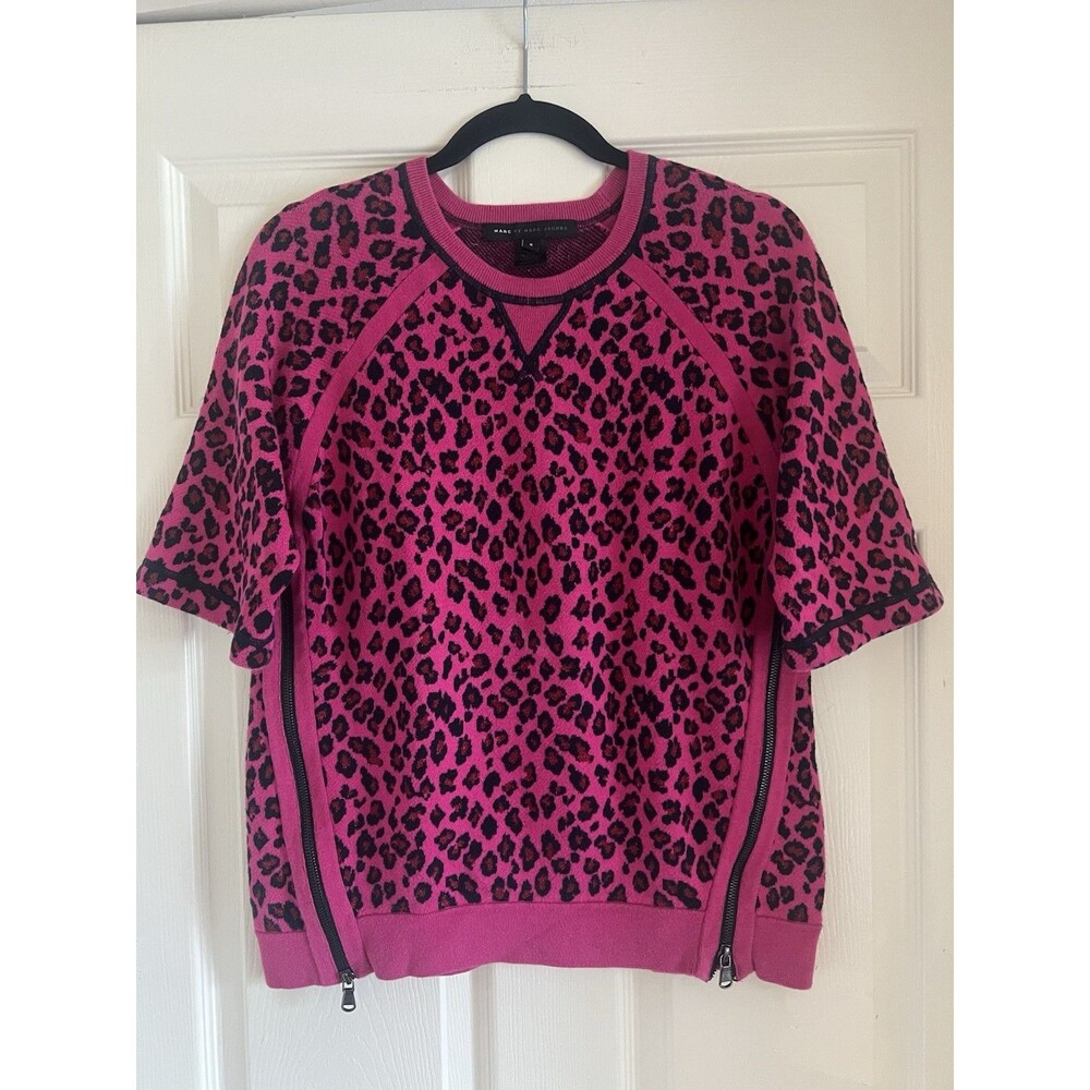 Marc by Marc Jacobs Pink Leopard Sweater S Side Zip Knit Eclectic Boho Chic Bold